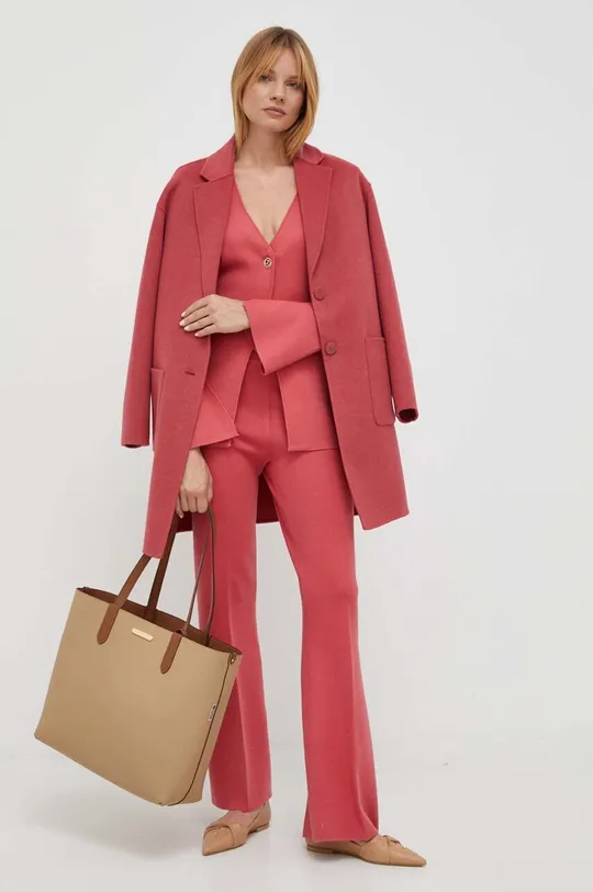 Μάλλινο παλτό Twinset ροζ