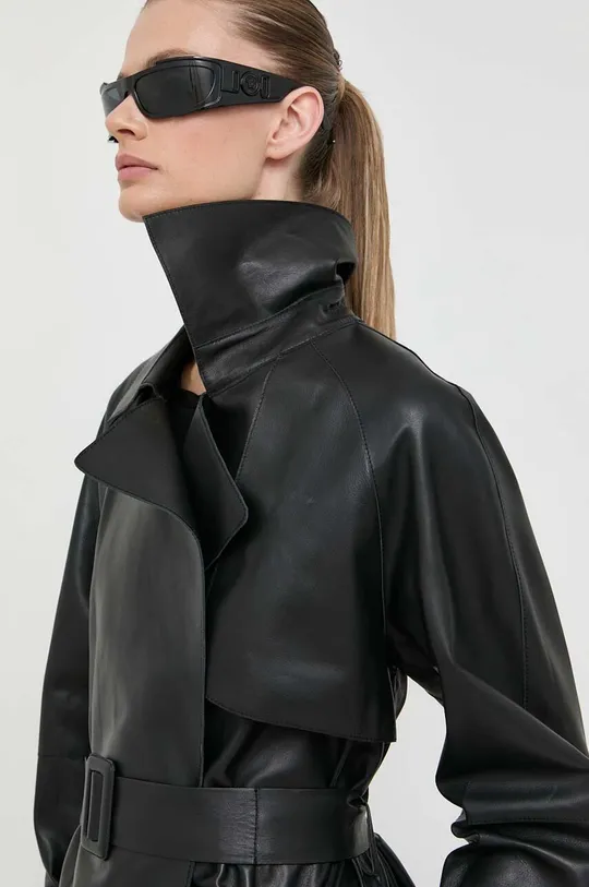 čierna Kožený kabát Luisa Spagnoli