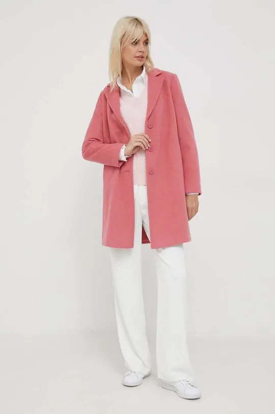 Μάλλινο παλτό United Colors of Benetton ροζ