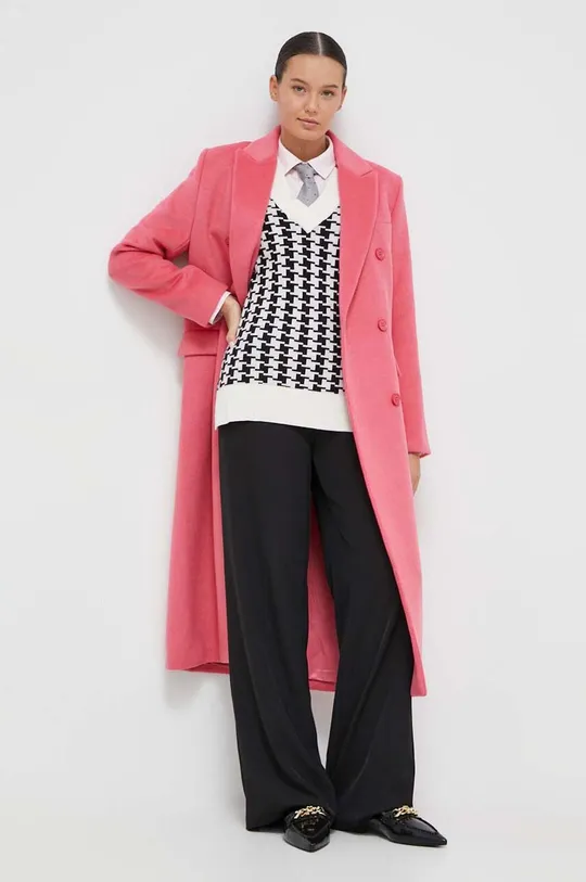 Παλτό από μείγμα μαλλιού United Colors of Benetton ροζ
