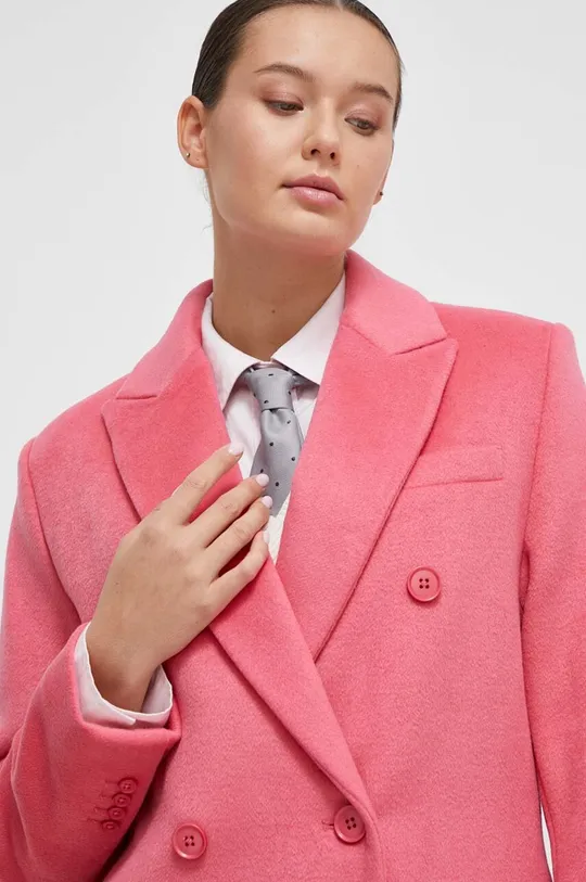 różowy United Colors of Benetton płaszcz z domieszką wełny