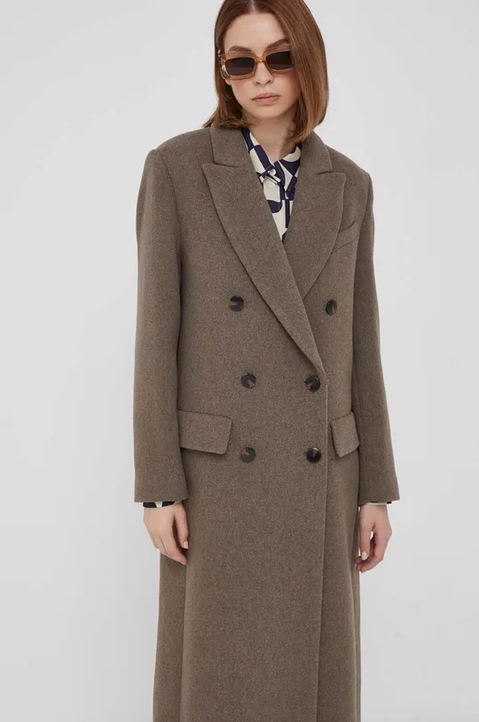 béžová Vlnený kabát Sisley