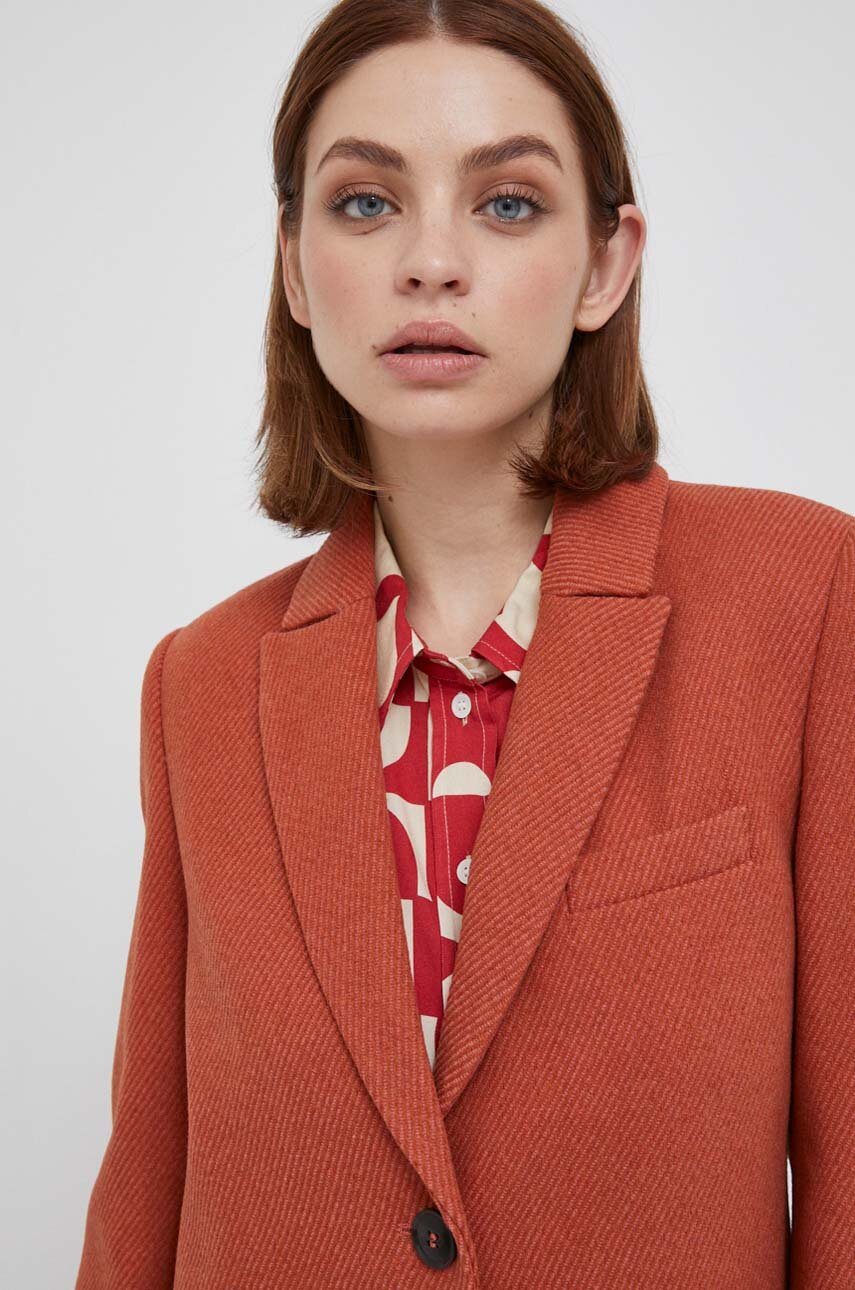 Sisley płaszcz wełniany kolor pomarańczowy przejściowy | Answear.com