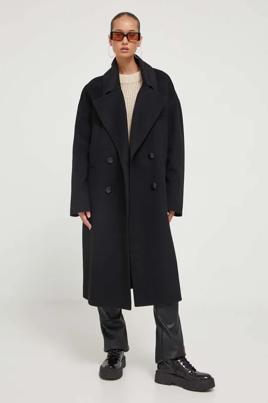 μαύρο Μάλλινο παλτό HUGO Γυναικεία