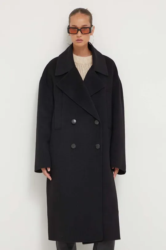 Μάλλινο παλτό HUGO μαύρο