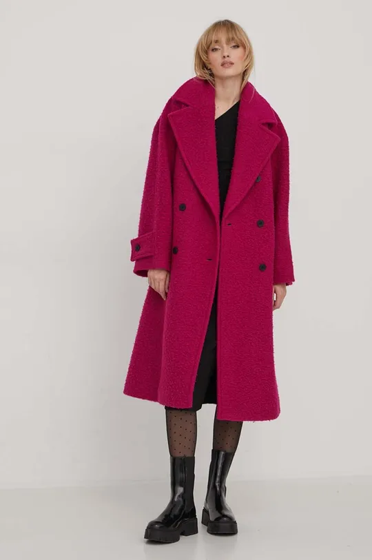 Μάλλινο παλτό HUGO ροζ