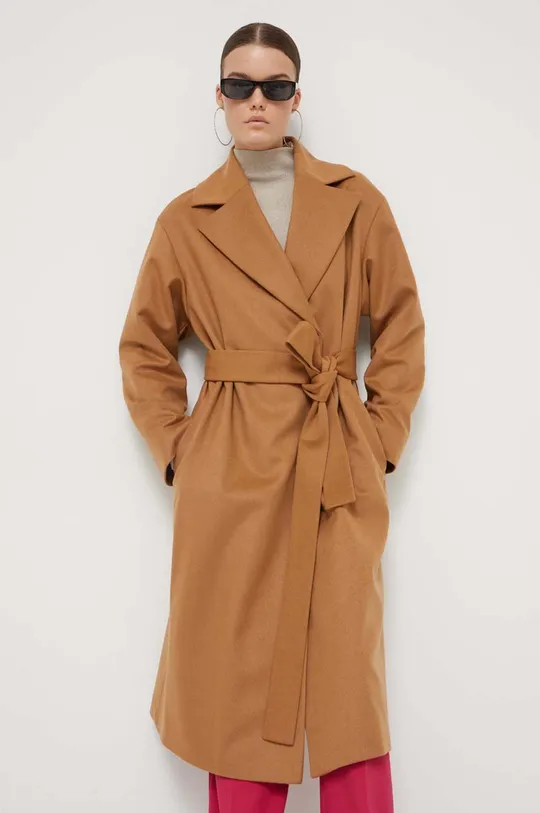 Вовняне пальто HUGO коричневий