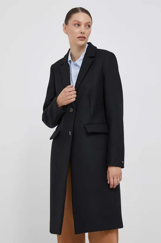 Μάλλινο παλτό Tommy Hilfiger μαύρο