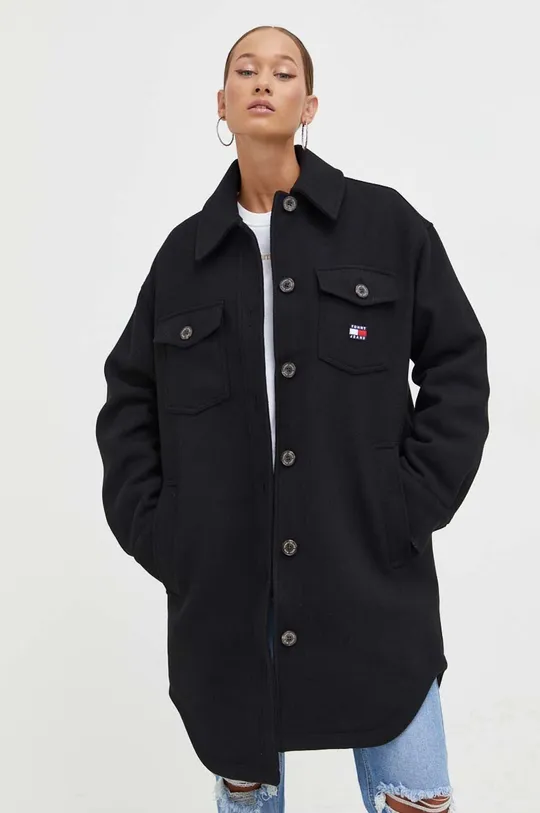 μαύρο Παλτό από μείγμα μαλλιού Tommy Jeans Γυναικεία