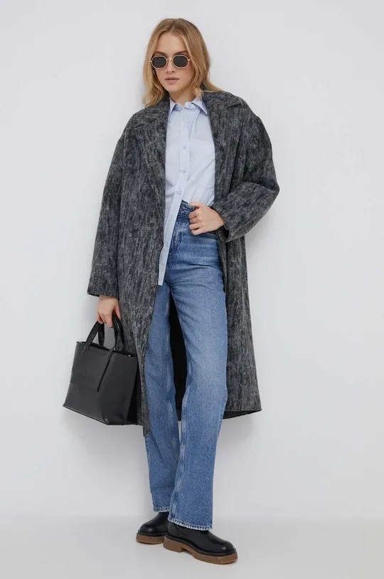 szary Calvin Klein płaszcz z domieszką wełny Damski