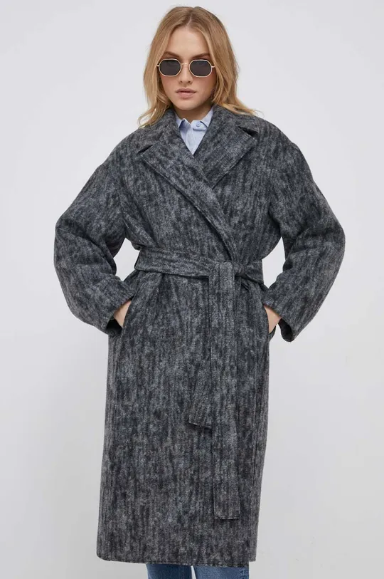 Kabát s prímesou vlny Calvin Klein sivá