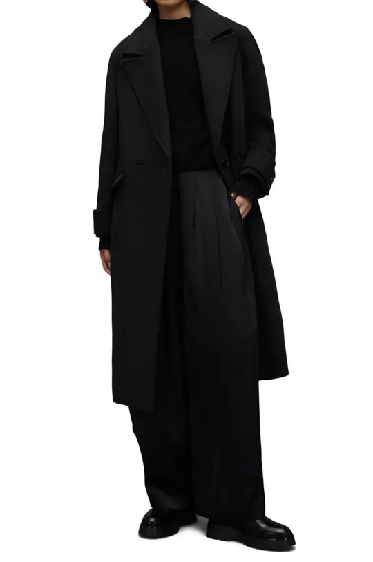 czarny AllSaints płaszcz WO016Z MABEL COAT Damski