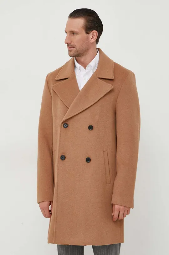Шерстяное пальто Guess коричневый