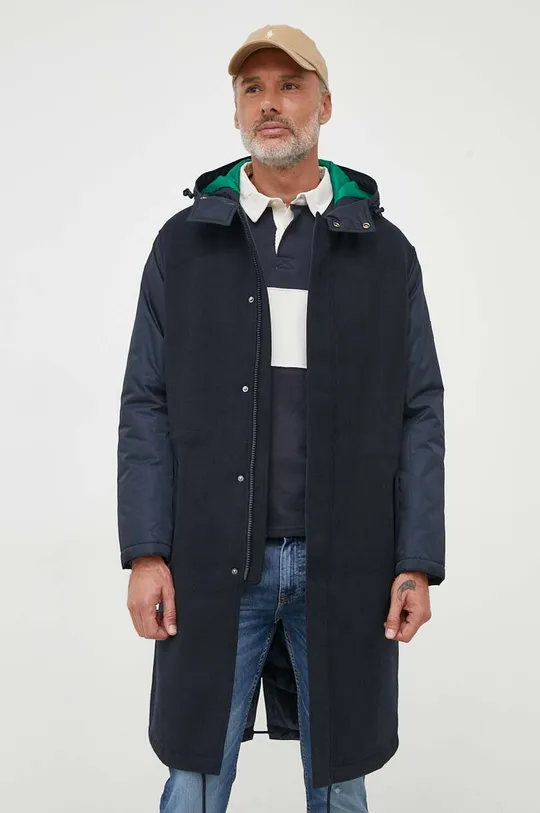 sötétkék Armani Exchange kabát gyapjú keverékből