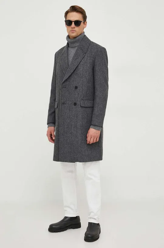 серый Пальто с примесью шерсти Sisley Мужской