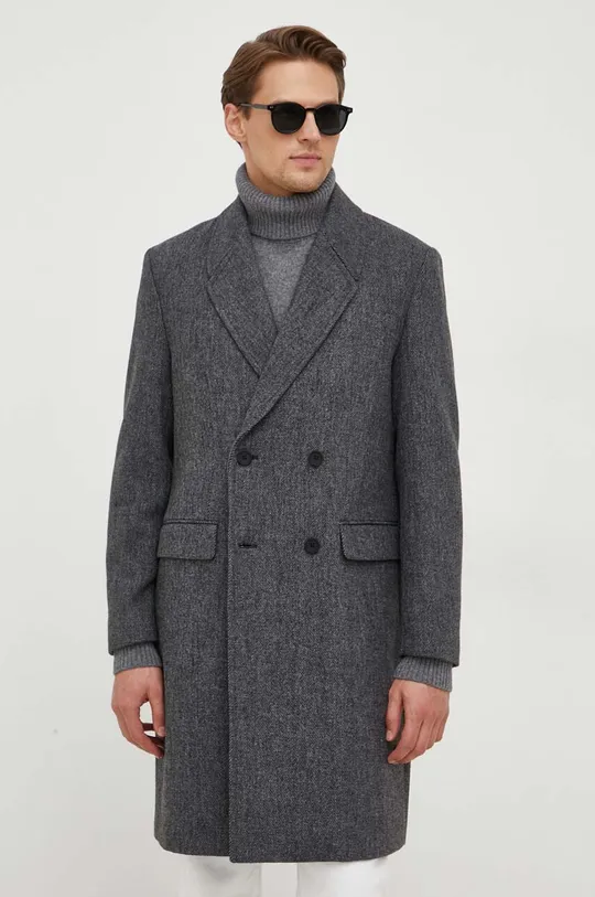 Kabát s prímesou vlny Sisley sivá