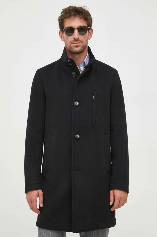 μαύρο Μάλλινο παλτό BOSS Ανδρικά