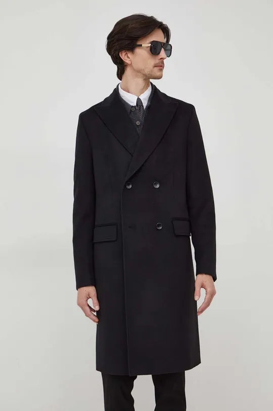 čierna Vlnený kabát BOSS Pánsky