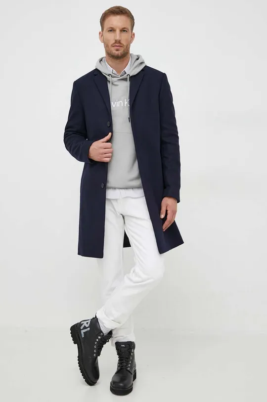 Шерстяное пальто Calvin Klein тёмно-синий