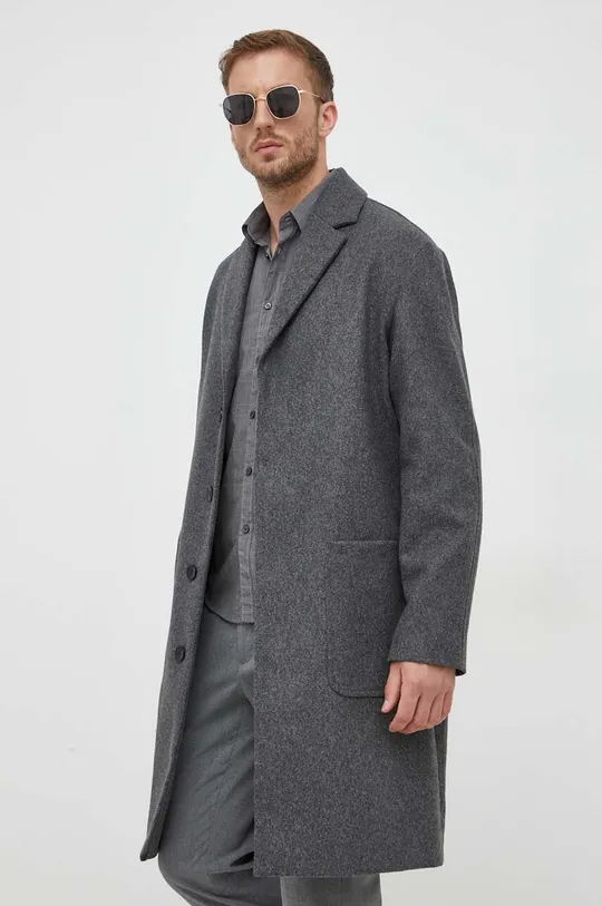 γκρί Μάλλινο παλτό Calvin Klein Ανδρικά