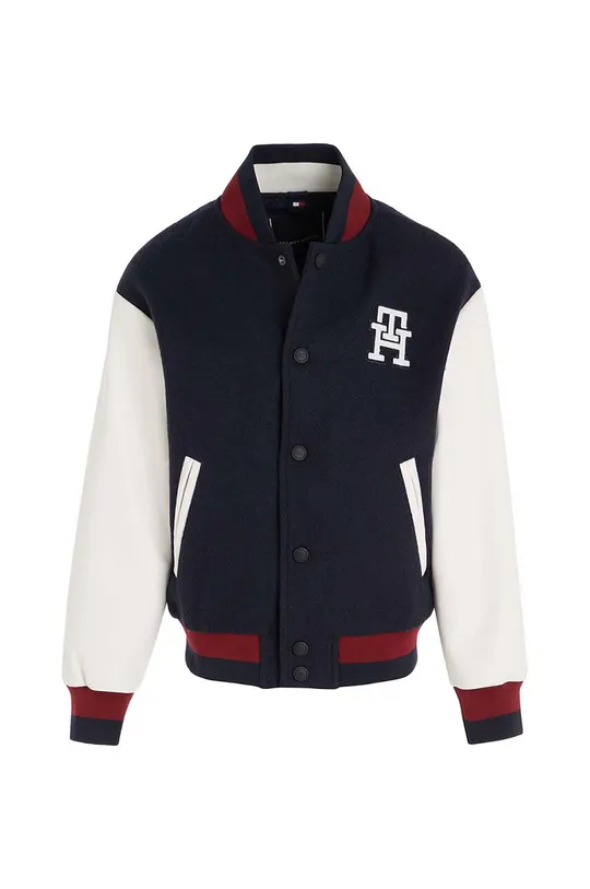 Tommy Hilfiger kurtka bomber dziecięca z domieszką wełny granatowy