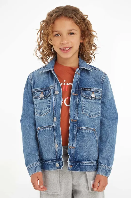 голубой Хлопковая джинсовая куртка Calvin Klein Jeans Для мальчиков