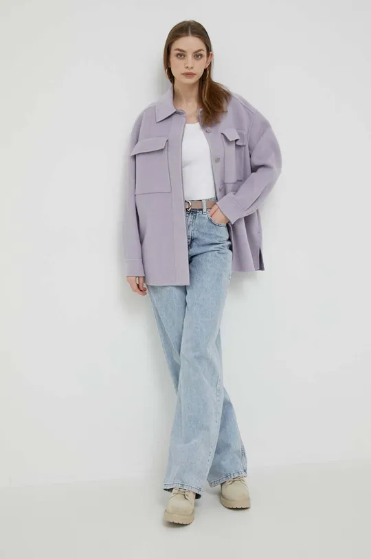 Calvin Klein kurtka wełniana fioletowy
