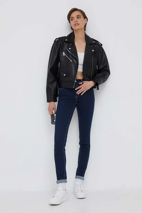 Kožená bunda Calvin Klein Jeans čierna