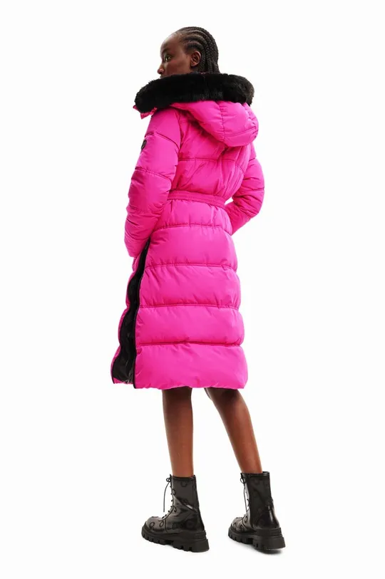 Desigual kabát 23WWEWAZ WOMAN WOVEN PADDED LONG OVERCOA rózsaszín