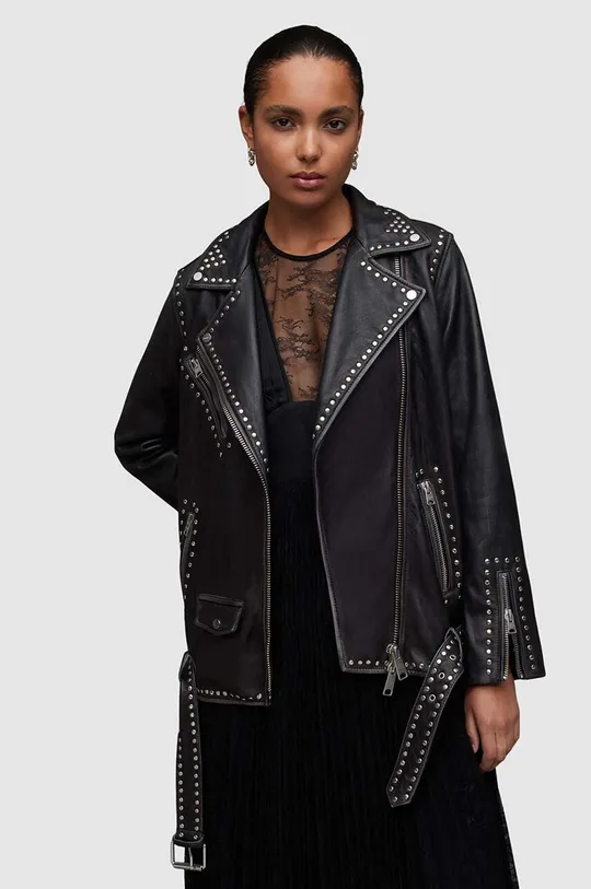 μαύρο Δερμάτινο μπουφάν AllSaints Billie Γυναικεία