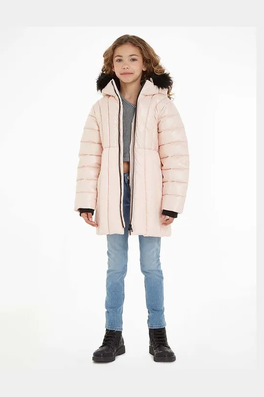 różowy Calvin Klein Jeans kurtka dziecięca Dziewczęcy