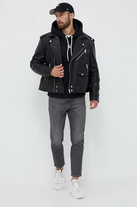 Usnjena biker jakna Calvin Klein Jeans črna