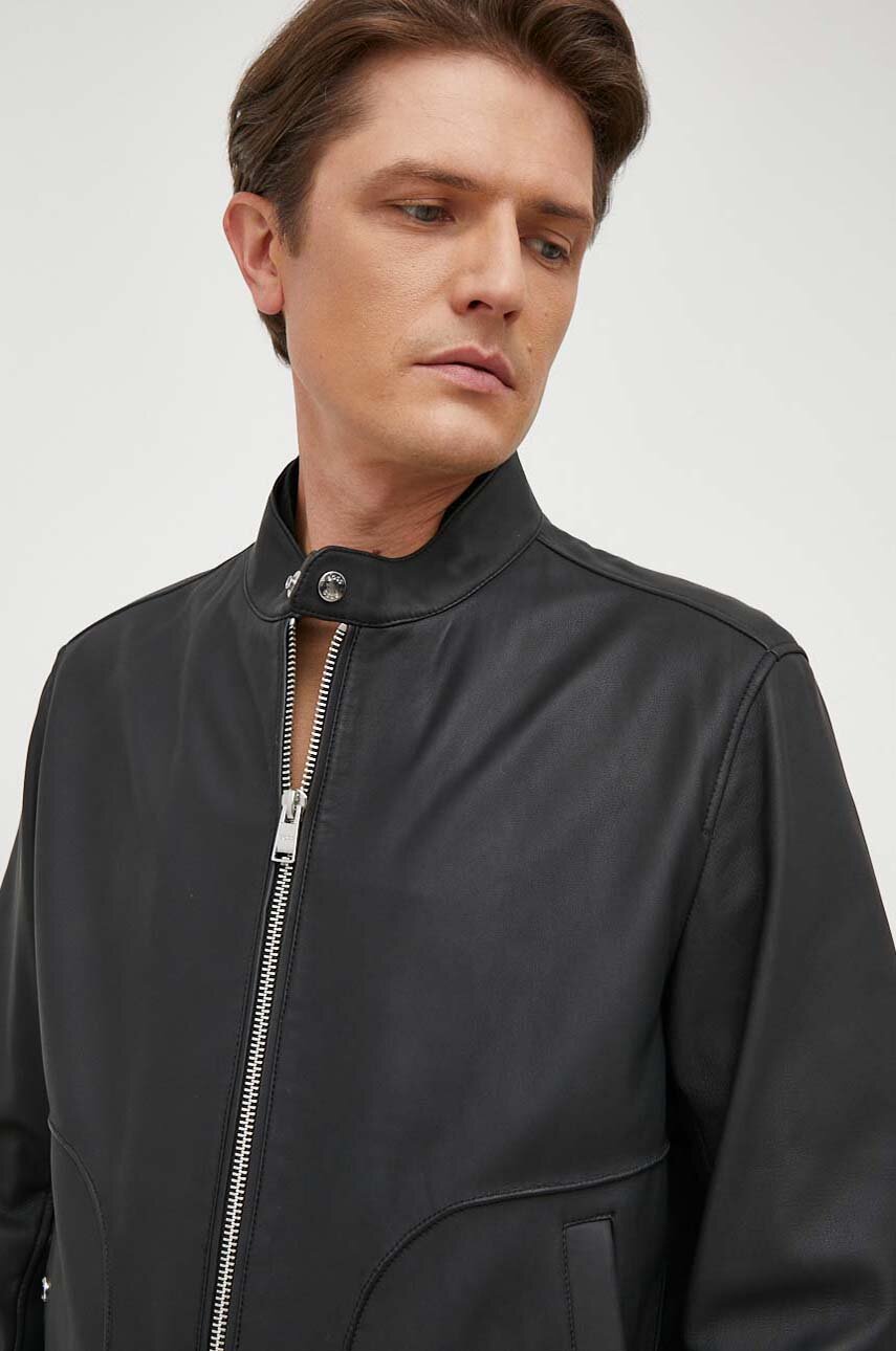 BOSS kurtka skórzana męska kolor czarny przejściowa | Answear.com