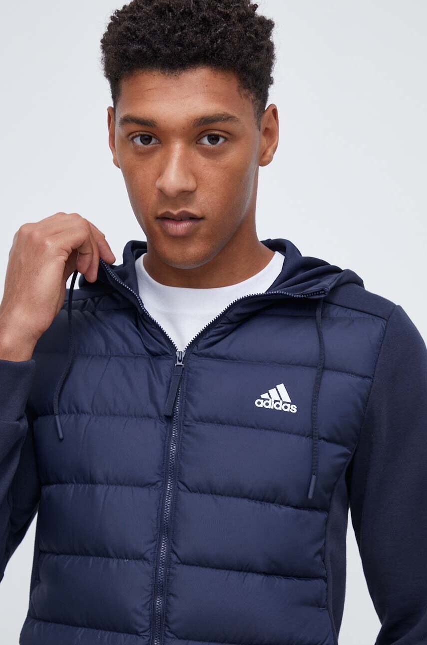 Кофта adidas мужская цвет синий с капюшоном однотонная | ANSWEAR.ua
