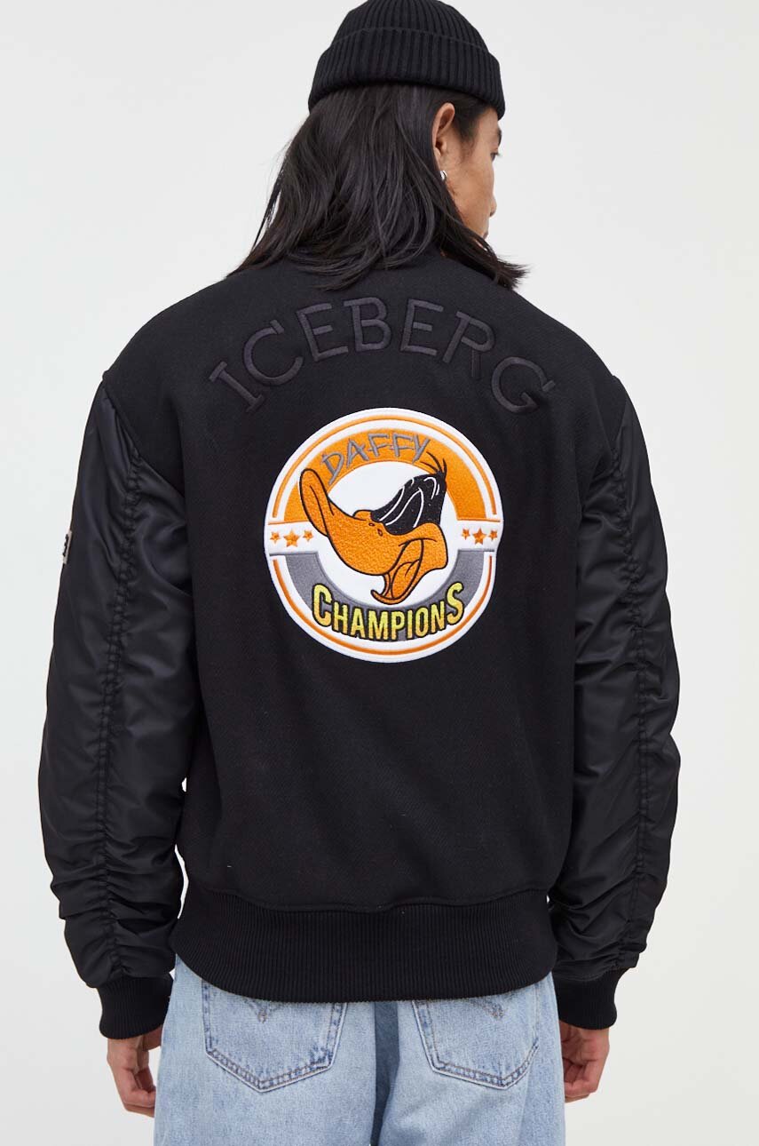Iceberg kurtka bomber wełniana x Looney Tunes kolor czarny przejściowa