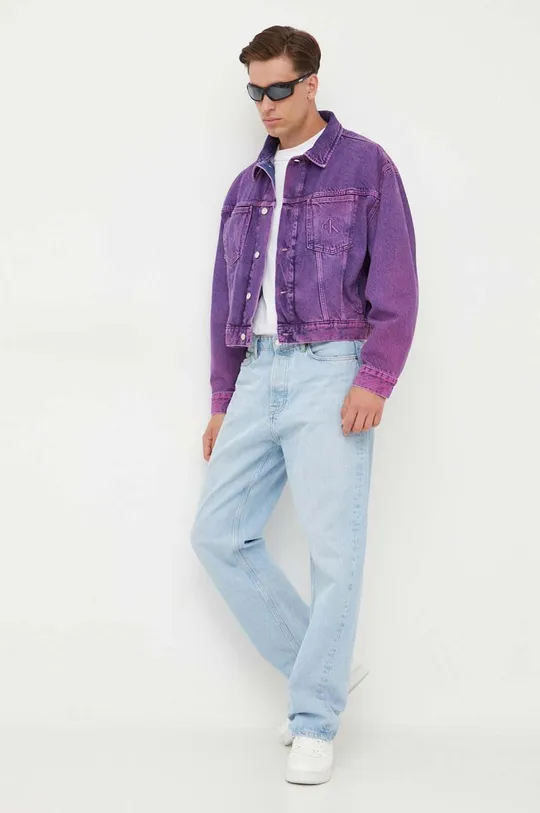 Τζιν μπουφάν Calvin Klein Jeans μωβ