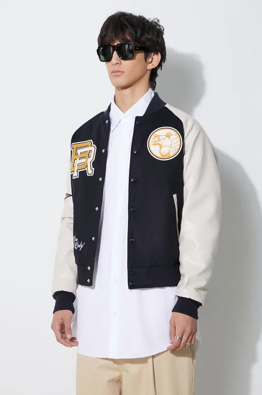 tmavomodrá Bunda bomber s prímesou vlny Baracuta Varsity Bomber