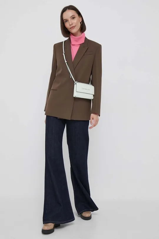 Пиджак с примесью шерсти Calvin Klein коричневый