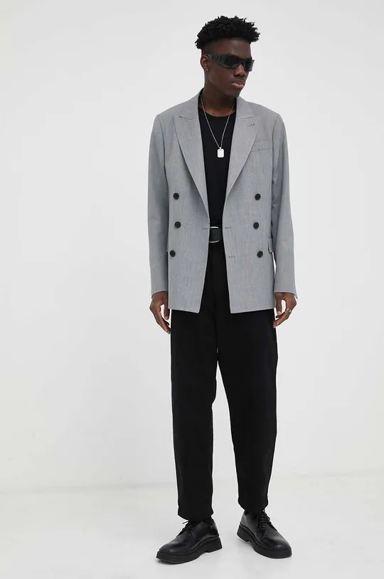 Шерстяной пиджак AllSaints серый