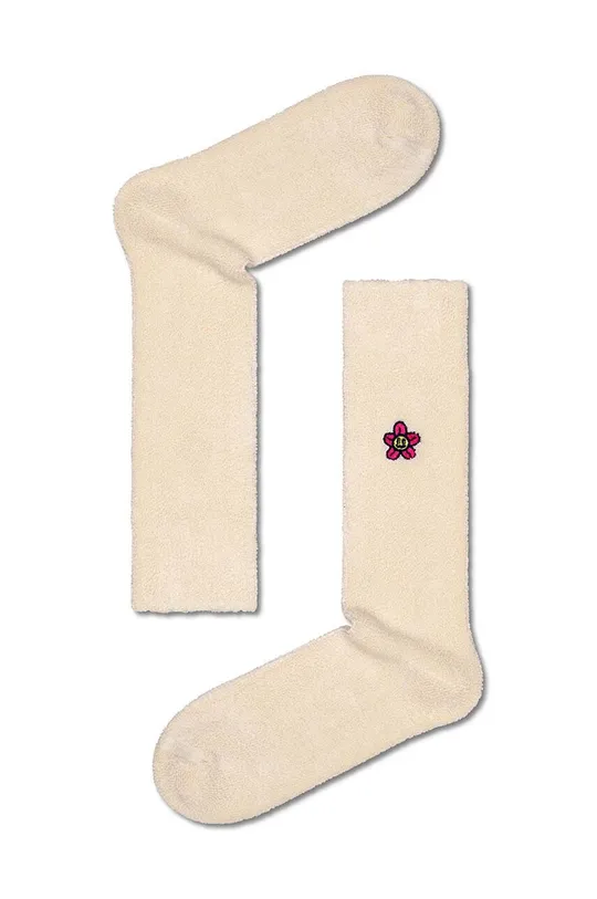 béžová Ponožky Happy Socks Embroidered Flower Crew Sock Unisex