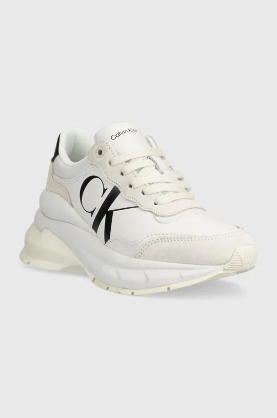 Δερμάτινα αθλητικά παπούτσια Calvin Klein Jeans WEDGE RUNNER MIX LTH λευκό