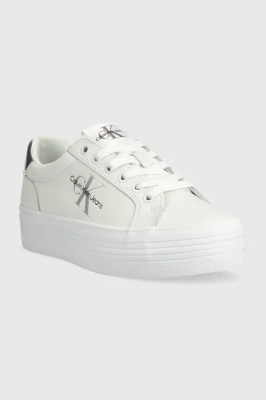 Δερμάτινα αθλητικά παπούτσια Calvin Klein Jeans VULC FLATFORM LACEUP λευκό