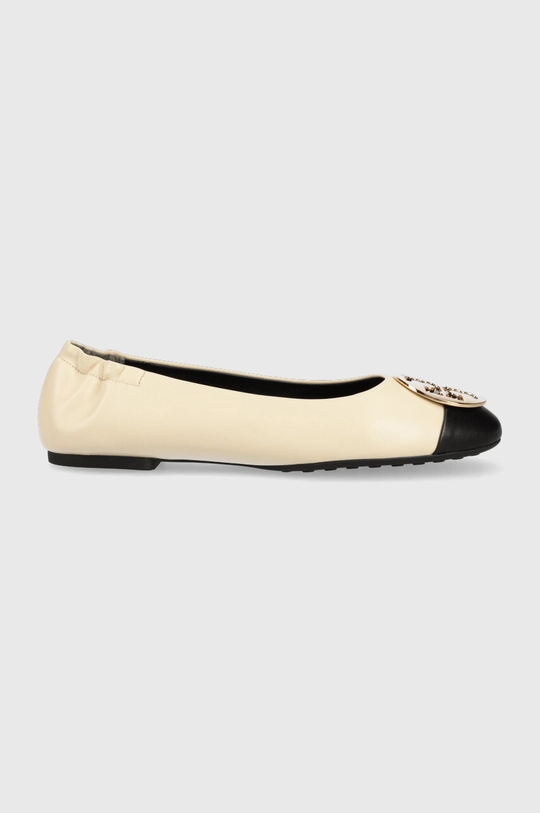 beżowy Tory Burch baleriny skórzane Claire Cap Toe Ballet Damski