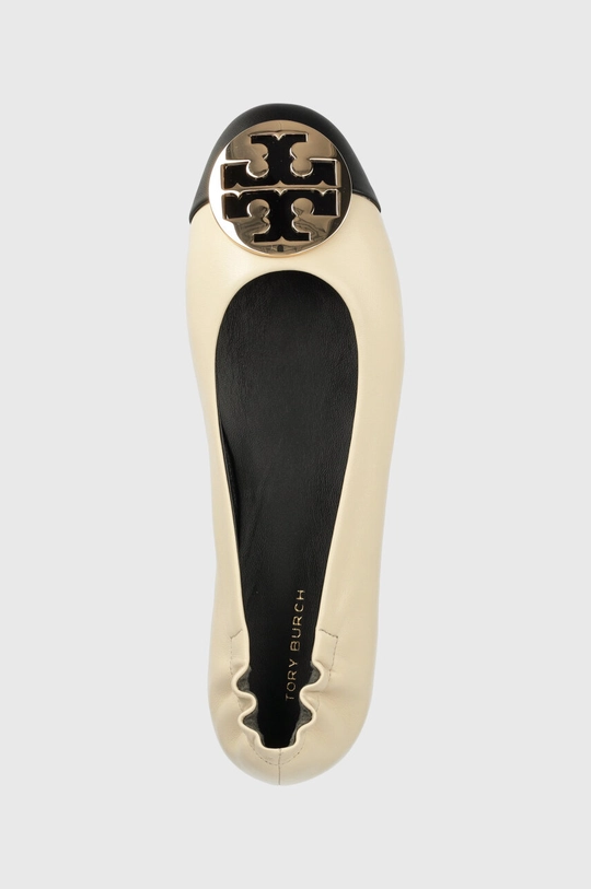 bézs Tory Burch bőr balerina cipő Claire Cap Toe Ballet