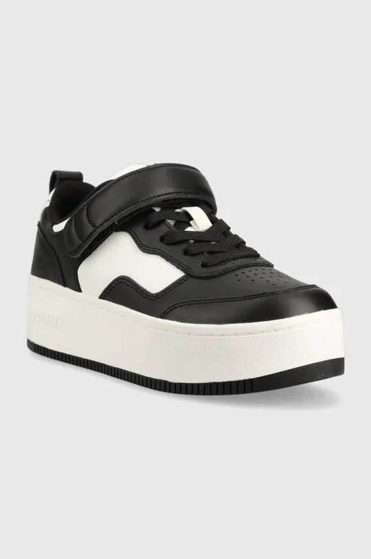 Δερμάτινα αθλητικά παπούτσια Tommy Jeans TJW VELCRO FLATFORM μαύρο