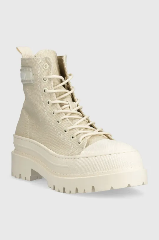 Tommy Jeans botki TJW FOXING CANVAS BOOT beżowy