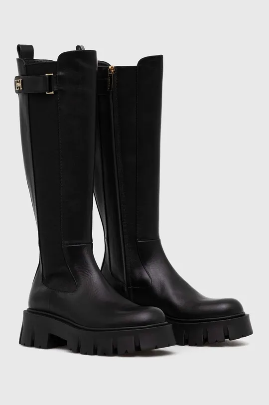 Usnjeni elegantni škornji Elisabetta Franchi črna
