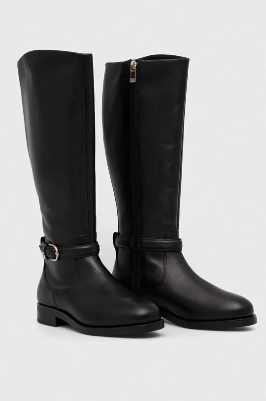 Tommy Hilfiger bőr csizma ELEVATED ESSENT THERMO LONGBOOT fekete