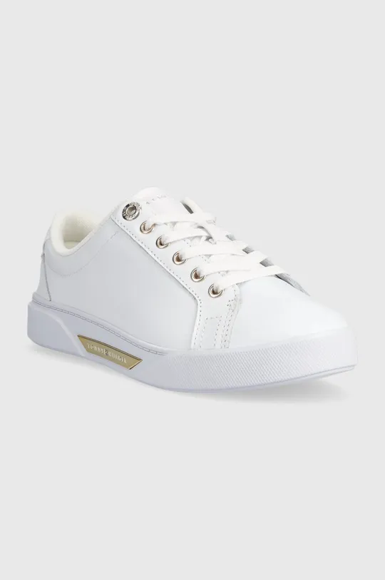 Δερμάτινα αθλητικά παπούτσια Tommy Hilfiger GOLDEN HW COURT SNEAKER λευκό