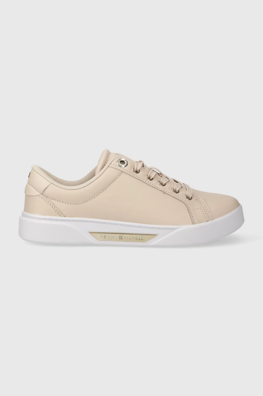 μπεζ Δερμάτινα αθλητικά παπούτσια Tommy Hilfiger GOLDEN HW COURT SNEAKER Γυναικεία